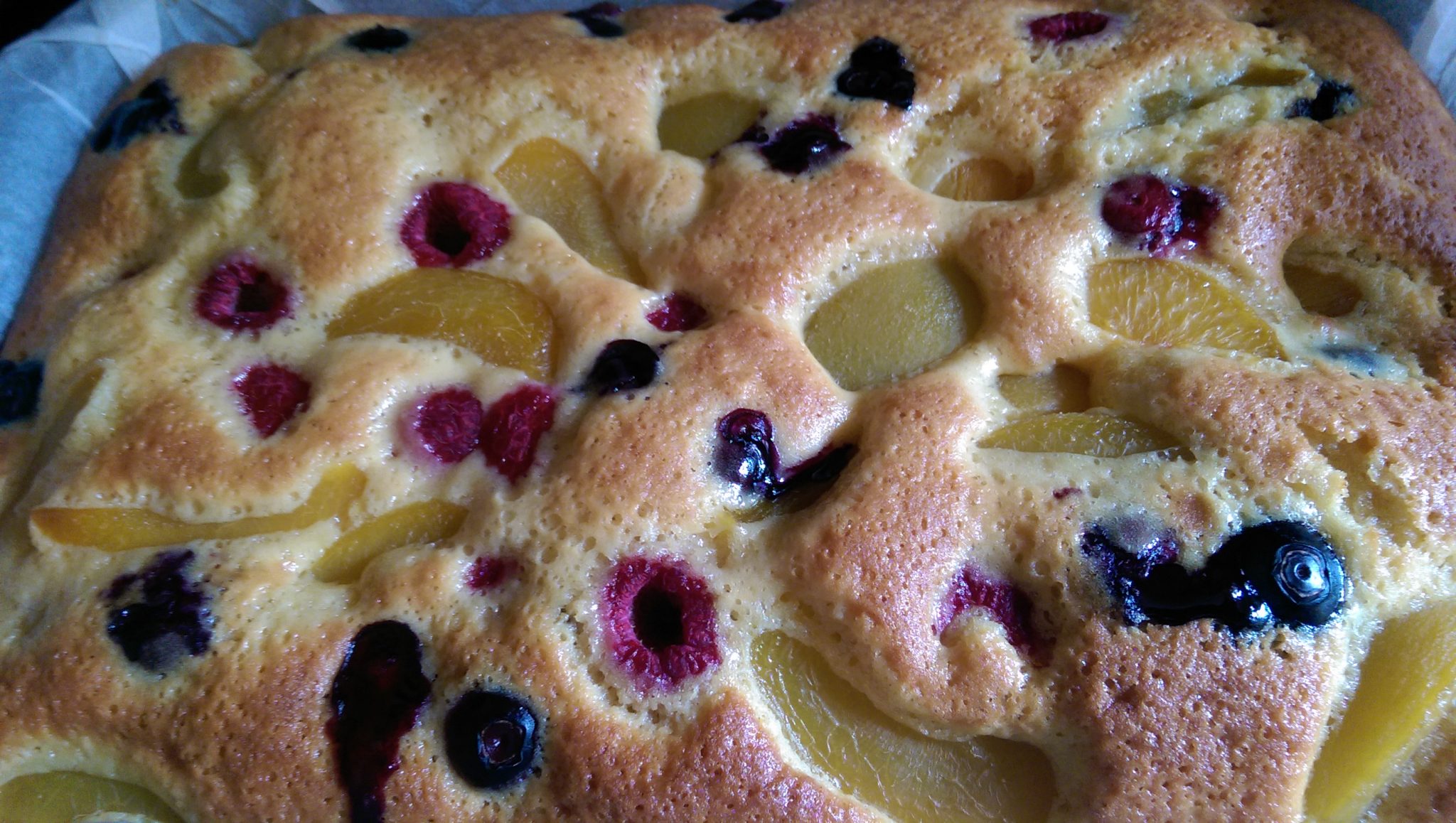 Peach, Raspberry and Blueberry Batter Cake