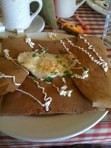 Crepes with fried egg